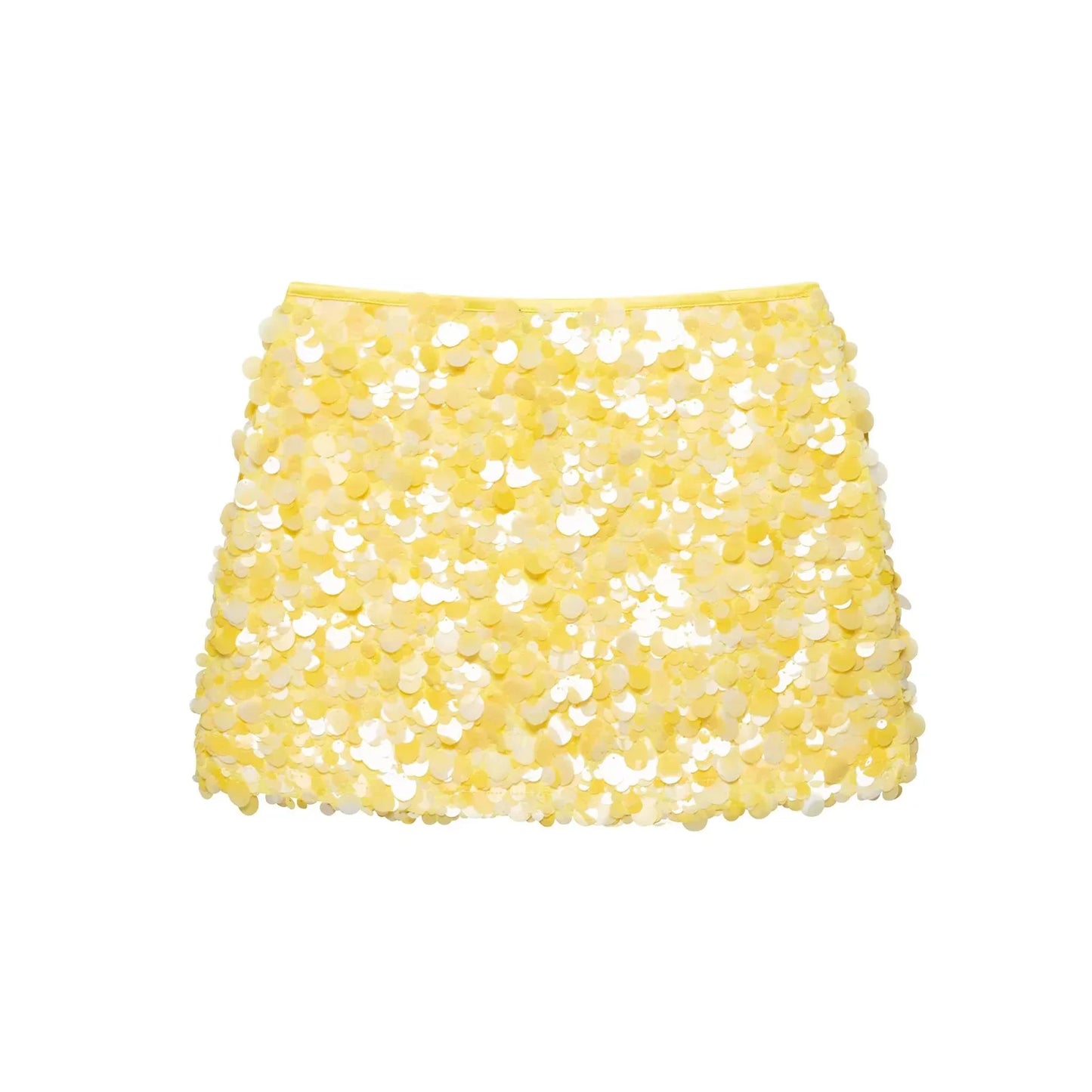 KONDALA 2025 Spring Summer Sexy Butter Yellow Women Skirts Fashion Streetwear Beading Solid Straight Chic Ladies Mini Skirts