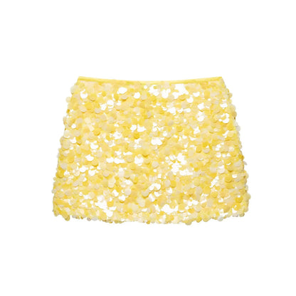 KONDALA 2025 Spring Summer Sexy Butter Yellow Women Skirts Fashion Streetwear Beading Solid Straight Chic Ladies Mini Skirts