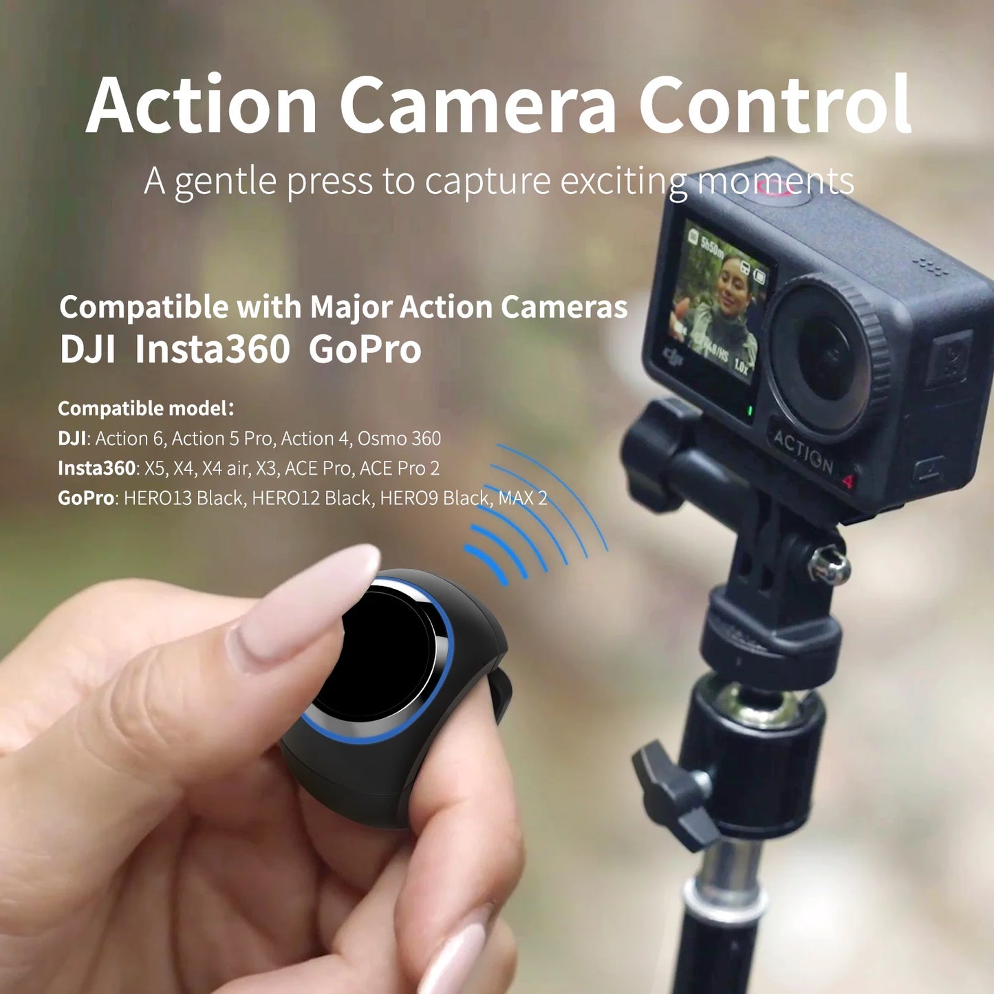 Wireless Finger Remote for Action Cameras. Gesture control for one-click shoot & record. Equipped with 3 sizes