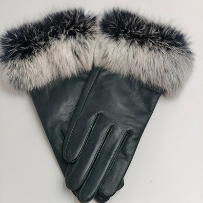 2025 Women Winter Warm Genuine Sheep Leather Glove With Real Fur Trimming Female Warm Real Leather Fur High Quality Mittens