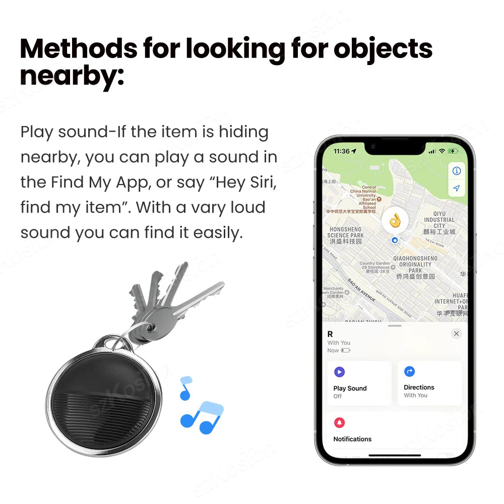 GPS-Tracker für iOS: Intelligenter, Bluetooth-kompatibler Mini-GPS-Locator für Brieftasche und Schlüssel – Anti-Verlust-Gerät, kompatibel mit der „Wo ist?“-App