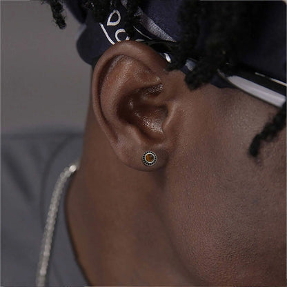 Vnox Vintage Punk Black Zircon Earrings for Men, Hypoallergenic Studs Jewelry, Stainless Steel Earrings 9mm Round Jewelry Gifts