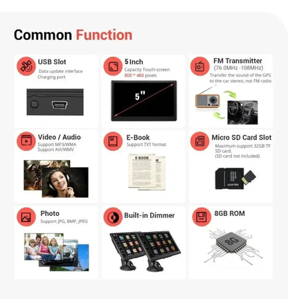 Car GPS Navigation System 5/7/8-inch Touch Screen 8G+256M Multi-functional HD MP3 MP4 Player for Cars And Trucks