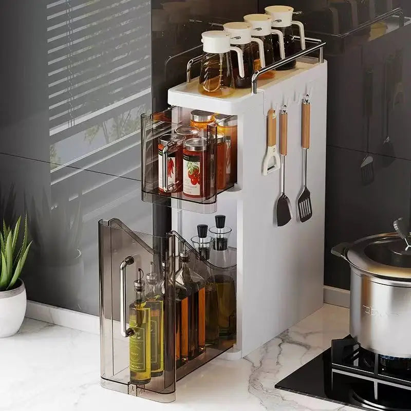 Pull-Out Spice Racks Multi-Functional Household Seasoning Organizer For Home Kitchen Countertop Narrow Cabinets Spice Cabinet