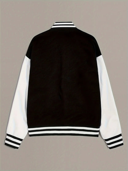 New Arrival Letter Rib Sleeve Top Fashion Logo Single Breasted Casual Bomber Baseball Jacket Loose Cardigan Coat
