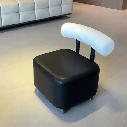 Small Stool with Backrest Wheels  Leather Footrest Ottoman Low Seating for Living Room Stylish Versatile Small Ottomans Perfect