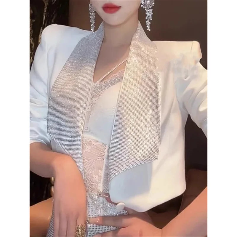 Spring Summer Short Jacket 2025 New Single Buckle Women's Clothes Blouse Coat Solid Color Fashion Hot Drilling Female Outeawer
