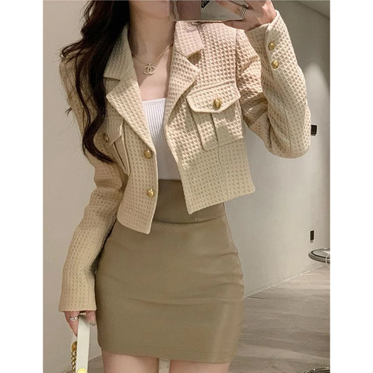MEXZT Cropped Jackets Women Elegant Basic Blazer Coats Office Lady Korean Autumn Long Sleeve Slim Simple All Match Outwear New