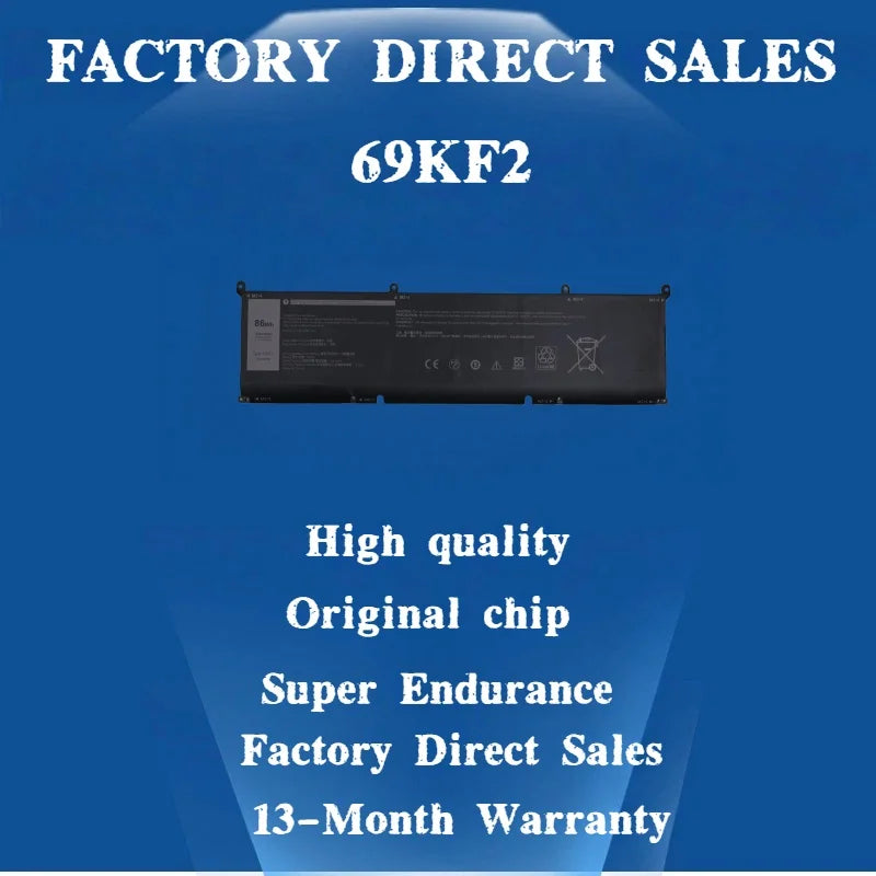 11.4V 86WH 69KF2 Laptop Battery For DELL  XPS 15 9520 9530 9500 9510 Precision 5560 5550 G5 5511 5515 5521 5520 G7 P87F  P91F