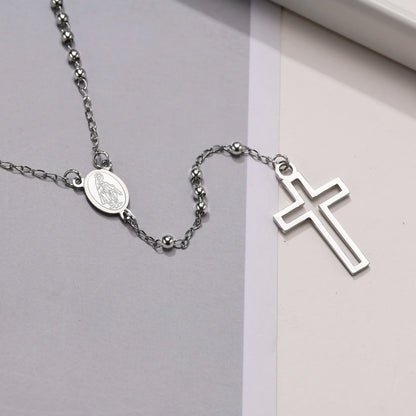 Simply Rosary Necklace,Cross Necklace, Virgin Mary Religious Necklace, Lariat Necklace for Men Women Jewelry
