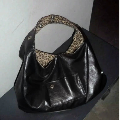 Double-Sided Shoulder Bag Cool and Sweet Leopard Print Commuter Tote Bag Women's Versatile Large Bag Retro Chic Handbag Bolsos