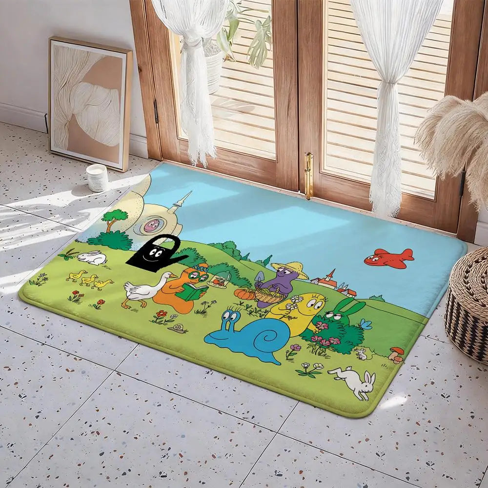 Les Barbapapa Cartoon Floor Mat Eco - Flannel Doormat Non-Slip Odorless Indoor Floor Rug Soft Short Plush Home Mat
