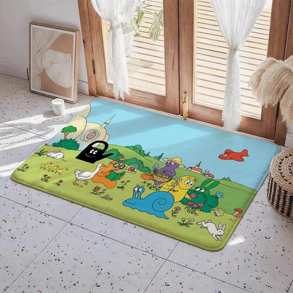 Les Barbapapa Cartoon Floor Mat Eco - Flannel Doormat Non-Slip Odorless Indoor Floor Rug Soft Short Plush Home Mat