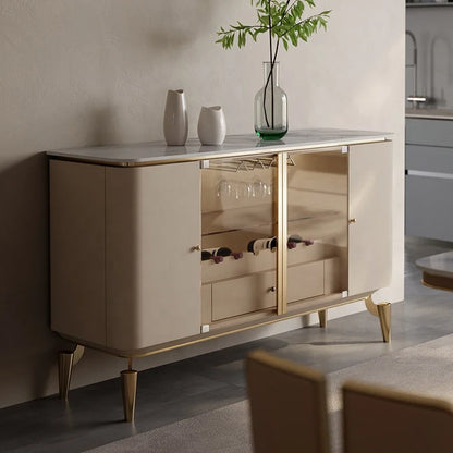 For Dining Room Bar Cabinet Buffet Sideboard Luxury Modern Furniture White Marble Top Living Room Side Cabinets with Gold Legs