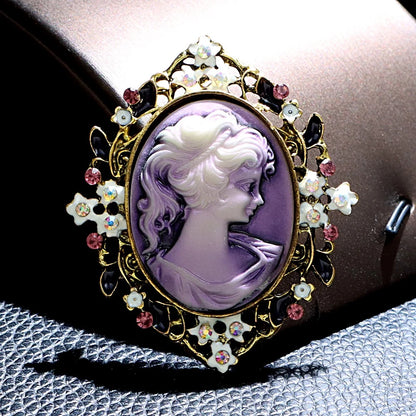SHMIK Vintage Palace Style Relief Beauty Pendant Crystal Badges Brooch For Women Elegant Retro Middle Design Pin Jewelry