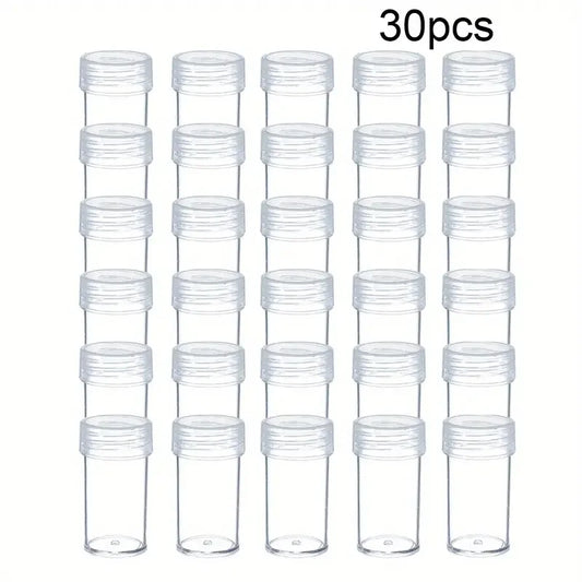 30/12 Transparent Round Bead Storage Bottle with Lid Bead and Handmade Material Storage Can White Mini Container, Lightweight De