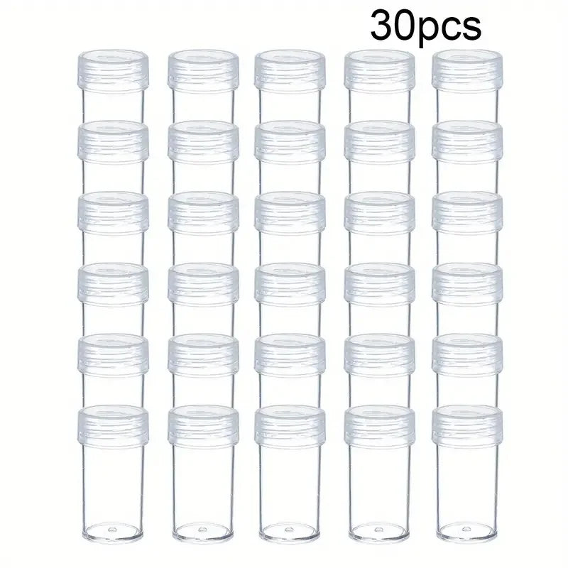 30/12 Transparent Round Bead Storage Bottle with Lid Bead and Handmade Material Storage Can White Mini Container, Lightweight De
