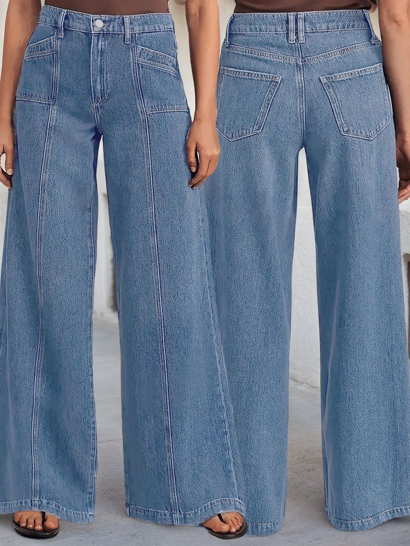"Women’s Deep Blue Wide Leg Jeans - Stylish Denim Trousers for Comfort and Versatility