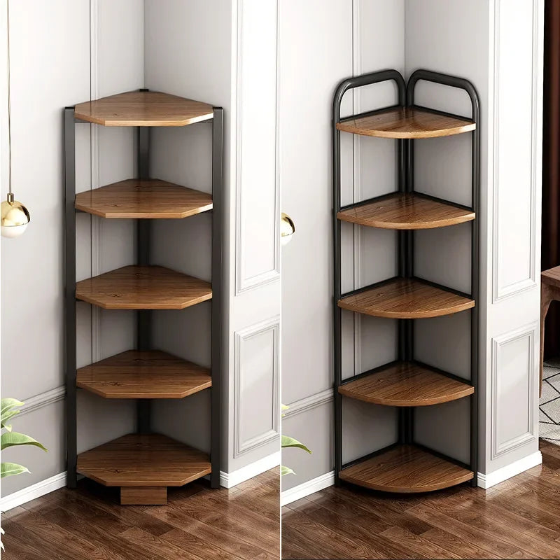 Triangular Multi-Layer Shelf, Corner Cabinet Design, Floor-to-Ceiling Storage, Living Room/Bedroom Bookshelf, Space-saving Layer
