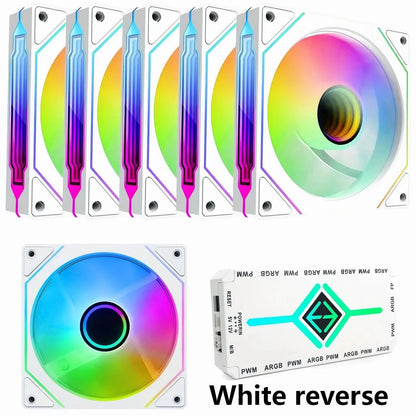 LDPCSJ 6 Pack 12cm 120mm Addressable ARGB Case Cooling Fans 4 Pin PWM Variable Speed 5V 3 Pin A-RGB Light Synchronization Fan Set with Included ARGB Controller Hub High Static Pressure Radiator Fans for ATX Gaming PC Liquid C
