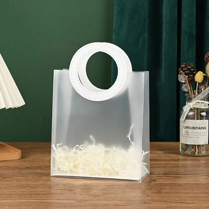 5/10PC Frosted Plastic Round Tote Bag Semi Transparent Gift Bag Gift Packaging and Storage Bag for Weddings Holidays and Parties