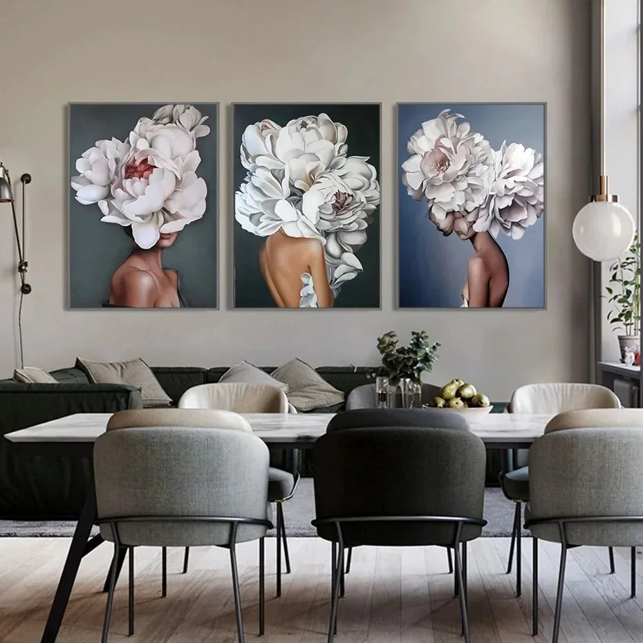 Canvas Painting Wall Art Women and Flowers Abstract Print the Girl with Flowers on Her Head Surrealism Imagine Poster Room Decor