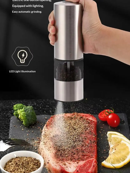Battery Operated Electric Salt And Pepper Grinder Set Stainless Steel Mills with LED Light for Kitchen
