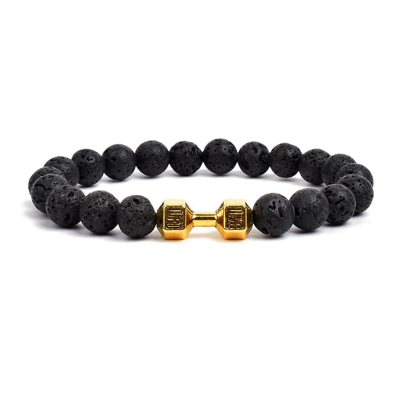 Dumbbells For Men Beads Bracelet Natural Black Volcanic Lava Stone Energy Barbell Fashion Bracelets Bangles Handmade Jewelry