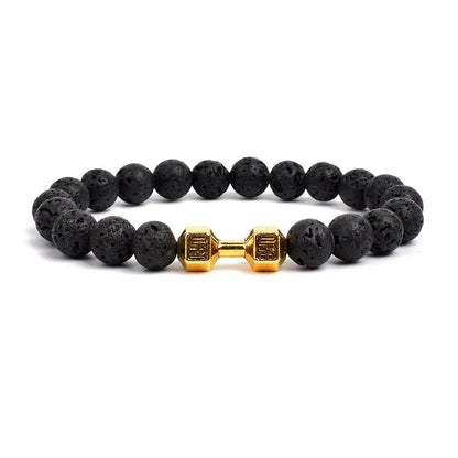 Dumbbells For Men Beads Bracelet Natural Black Volcanic Lava Stone Energy Barbell Fashion Bracelets Bangles Handmade Jewelry