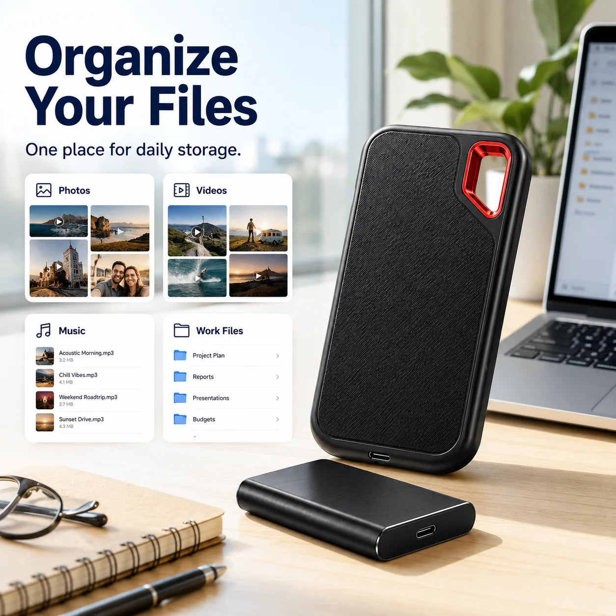 4TB Portable SSD Waterproof Shockproof for Desktop Computer Plug&Play High Speed External Solid State Drive Pro