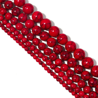 1 Strand Red Turquoise Stone Beads 4/6/8/10/12mm Round Natural Gemstone Bead for DIY Bracelet Necklace Jewelry Making Wholesale