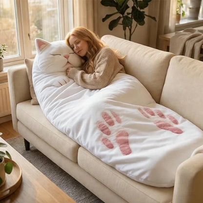 Cartoon Flat Cat Print Washable Sleeping Bag Home  Outdoor Camping Picnic Portable Multi-purpose Blanket Cute Accessories Gifts