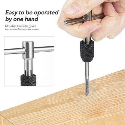 T-Handle Wrench  M3 M4 M5 M6 M8 Hand Tap Reamer Thread Tapping Tool Set Adjustable Machine Screw Thread Tapping Drill Bit