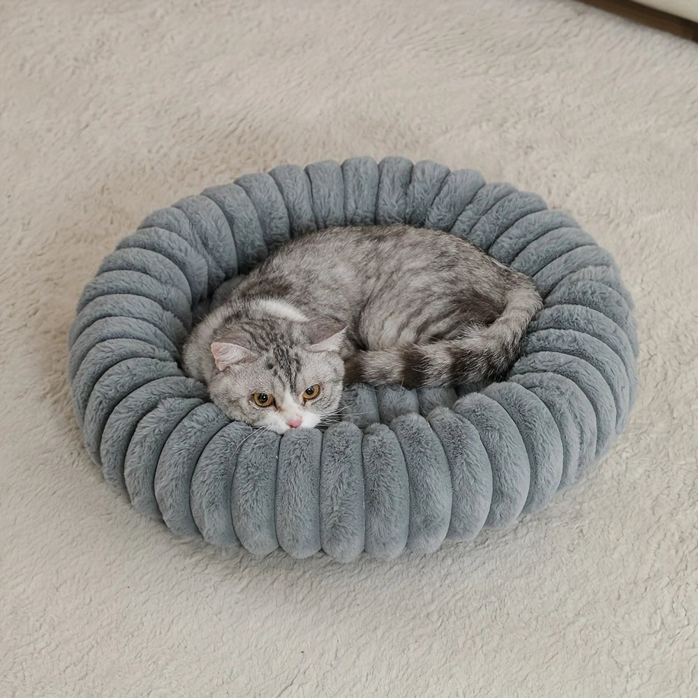 Warm Round Donut Cat Bed Ultra Soft Plush Pet Nest Cozy Deep Sleep Bed for Small Medium Cats Dogs Pet Supplies