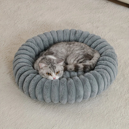 Warm Round Donut Cat Bed Ultra Soft Plush Pet Nest Cozy Deep Sleep Bed for Small Medium Cats Dogs Pet Supplies