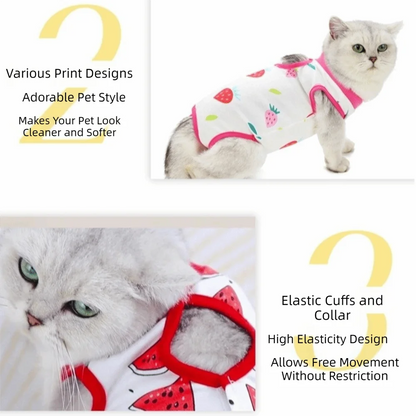 Fruit Printed Cat Recovery Clothing High Elasticity Comfortable Pet Anti-Licking Vest Soft Breathable Cat Jumpsuit Pet Care