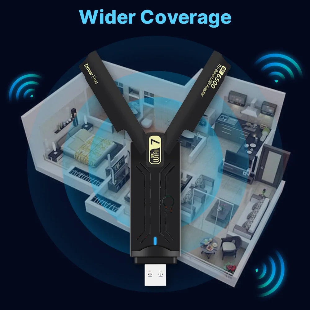 Fenvi WiFi 7 USB Adapter BE6500 802.11BE Wireless WiFi card 6500Mbps USB3.0 WiFi Dongle 2.4G/5G/6GHz For Win 10/11 Driver Free
