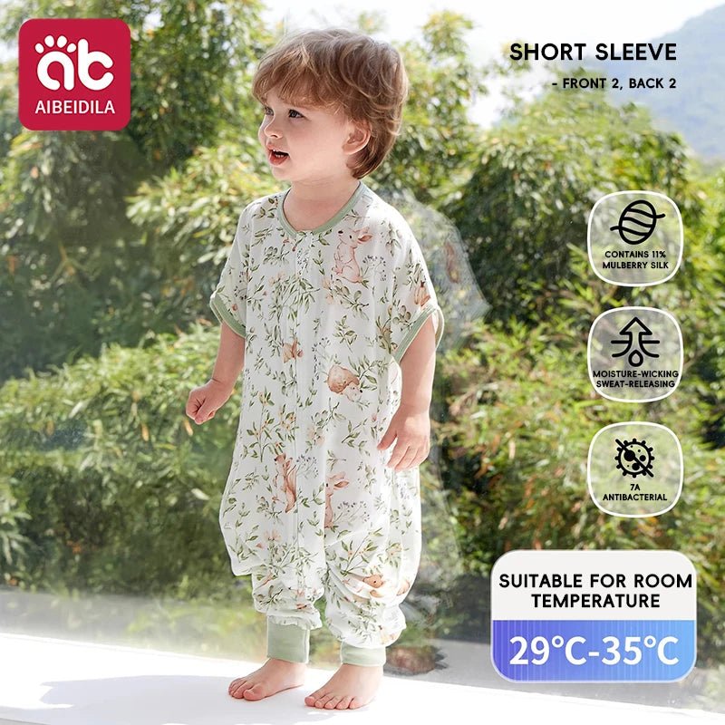 Swan Kids Sleeping Bag Cute Breathable Thin Sack Sleepsack Detachable Short Sleeves Sleepwear Wearable Blanket Bodysuit 1-5T