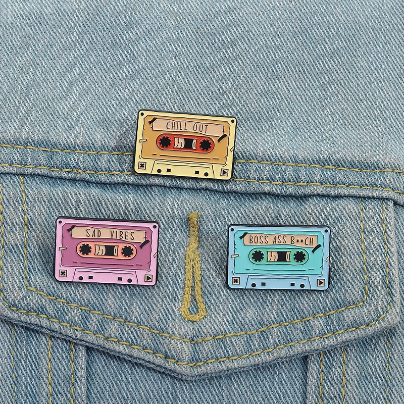 Retro Tapes Enamel Pins Custom 80s 90s Nostalgic Music Brooches Lapel Badges Clothes Funny Jewelry Gift for Friends