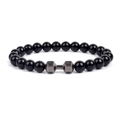 Dumbbells For Men Beads Bracelet Natural Black Volcanic Lava Stone Energy Barbell Fashion Bracelets Bangles Handmade Jewelry