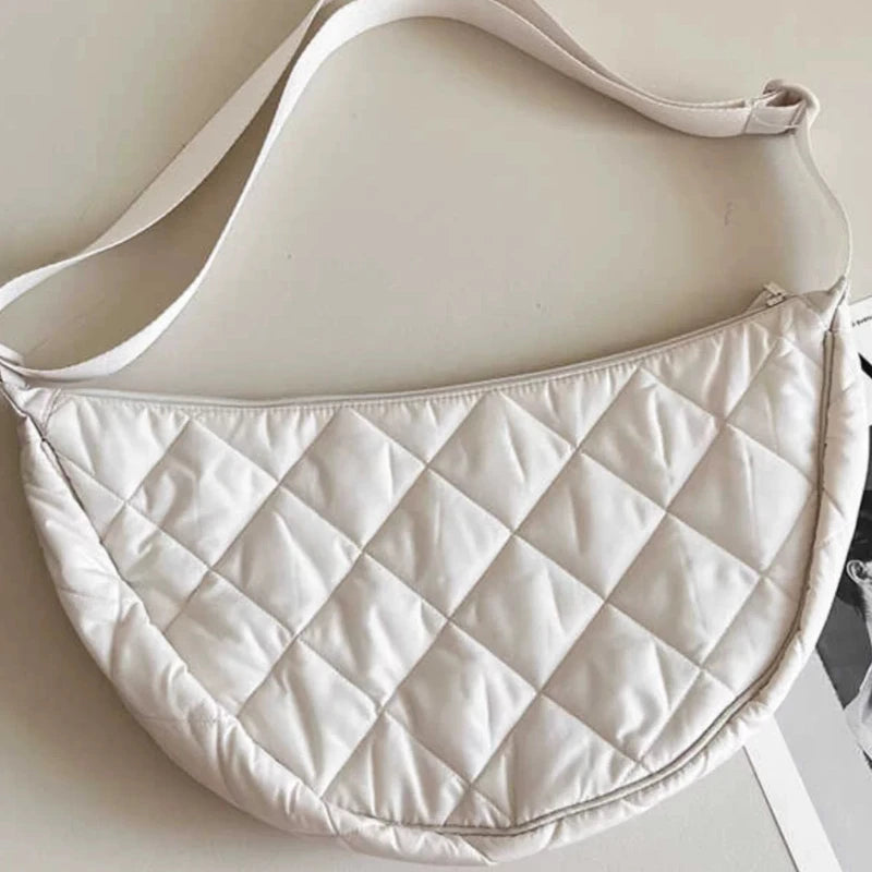 Casual Portable Women's Hobos Crossbody Bag Simple Nylon Ladies Shoulder Bags Quilted Plaid Female Underarm Bag Purse Handbags