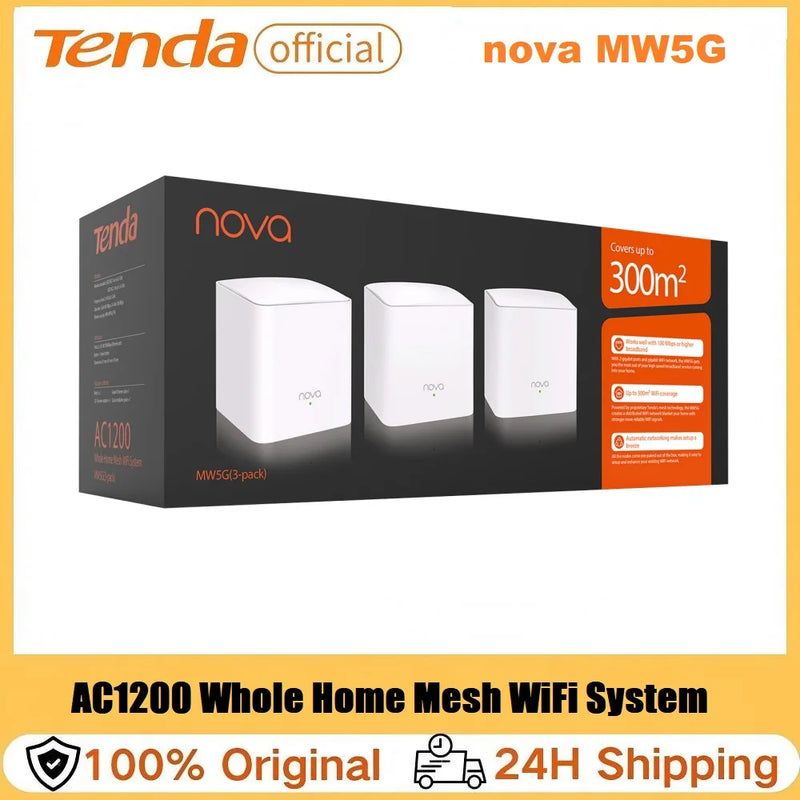 Tenda MW5G Nova Mesh WiFi System 2.4&5Ghz Dual-Band AC1200 Whole Home Gigabit Network Router Extender Covers up to 6000 sq.ft
