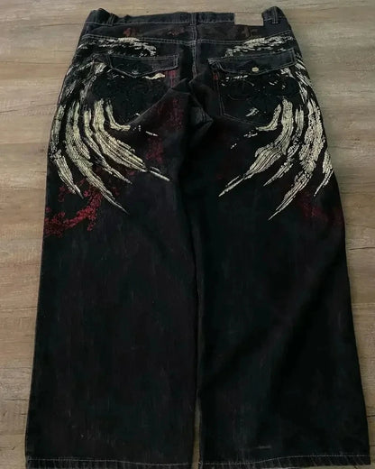 Summer Y2K Vintage Washed Floral Print Wide Leg Jeans Women High Waist Baggy Boho Comfort Loose Fit Pants Daily TikTok Viral