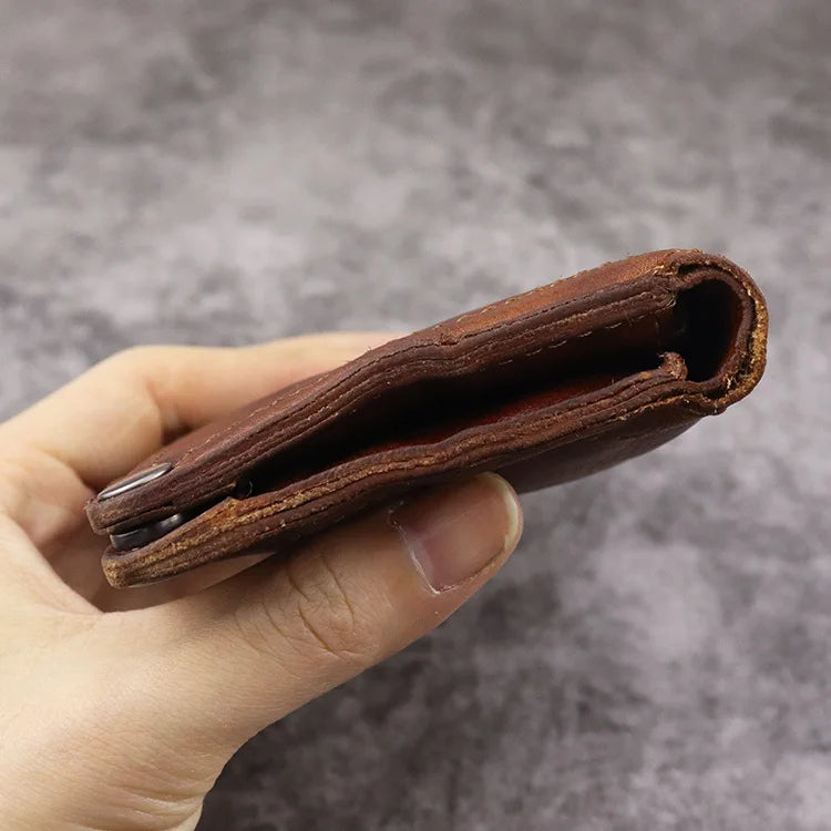 Wrinkle Wallet,Vintage Handmade Cow Leather Card Holder For Men, Leather Bifold Money Clips