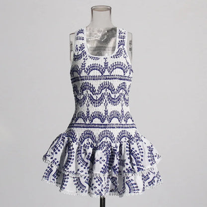 Embroidered Lotus Leaf Edge Dresses Spring Women Sleeveless Mini Strap Dress Summer High Waist Pullover Short Camisole Dress