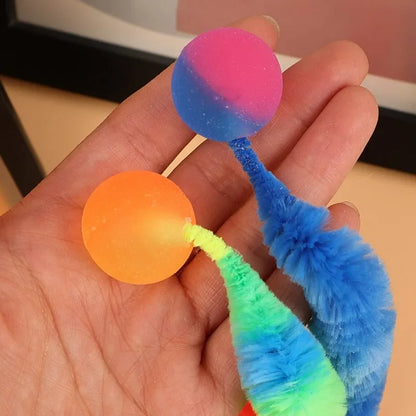 20-1Pcs Cat Interactive Toys Colorful Noctilucent Bouncing Balls Indoor Floor Cat Worm Caterpillar Elastic Toy Pet Supplies