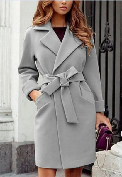 2025 Women Hot Pink Trench Coat Casual Mid Long Overcoat Lapel Open Front Cardigan Outwear Woolen Boot Winter Jackets for Women