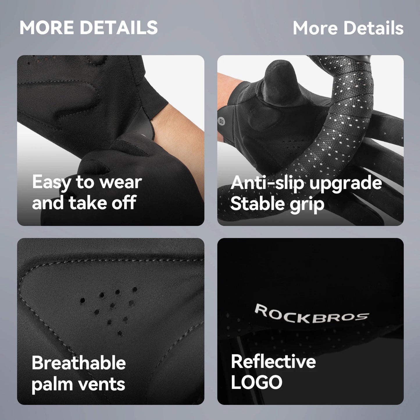 ROCKBROS Spring Summer Cycling Gloves Lightweight Breathable Full Finger Gloves Shock Absorption SBR Pad Anti-slip Sports Gloves