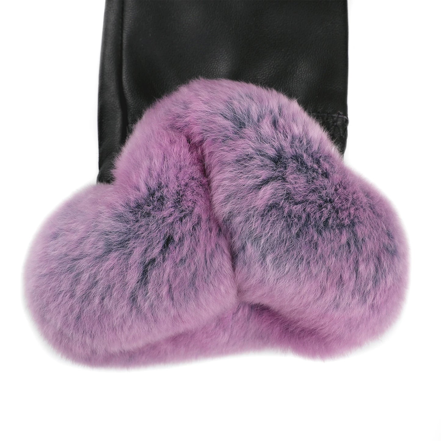 BOONJOVIA Elegant Women's Winter Warm Genuine Leather Gloves With Rex Rabbit Fur Trim Cuffs Velvet Lined