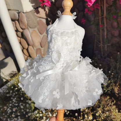 Pure White Wedding Dress Puppy Dog Clothing Fashion Handmade Lace Flower Princess Dress For Small Medium Dog Poodle Pet Clothes